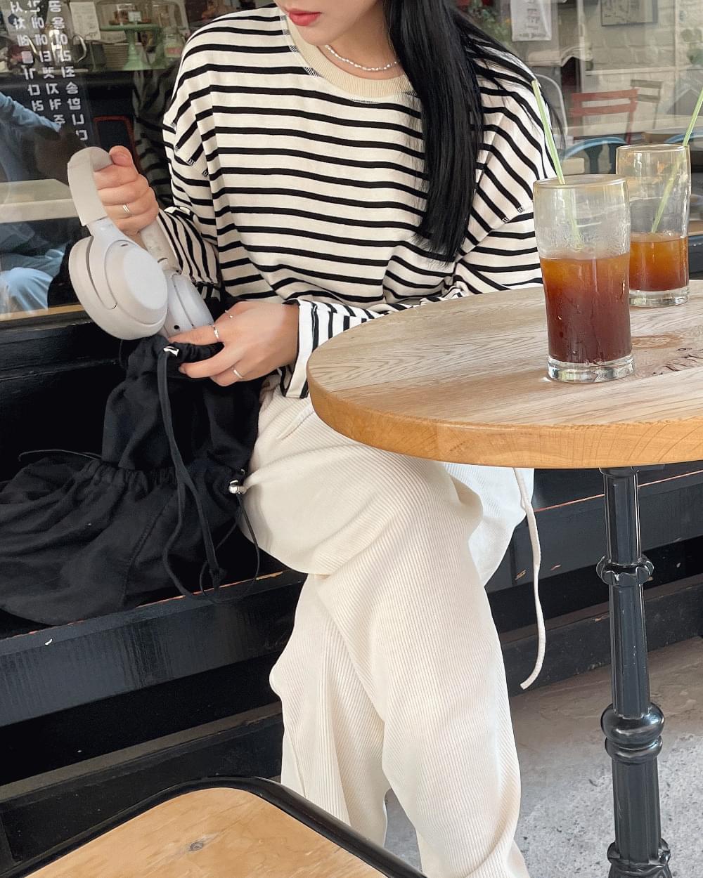 레이어드 단가라 코튼 티셔츠