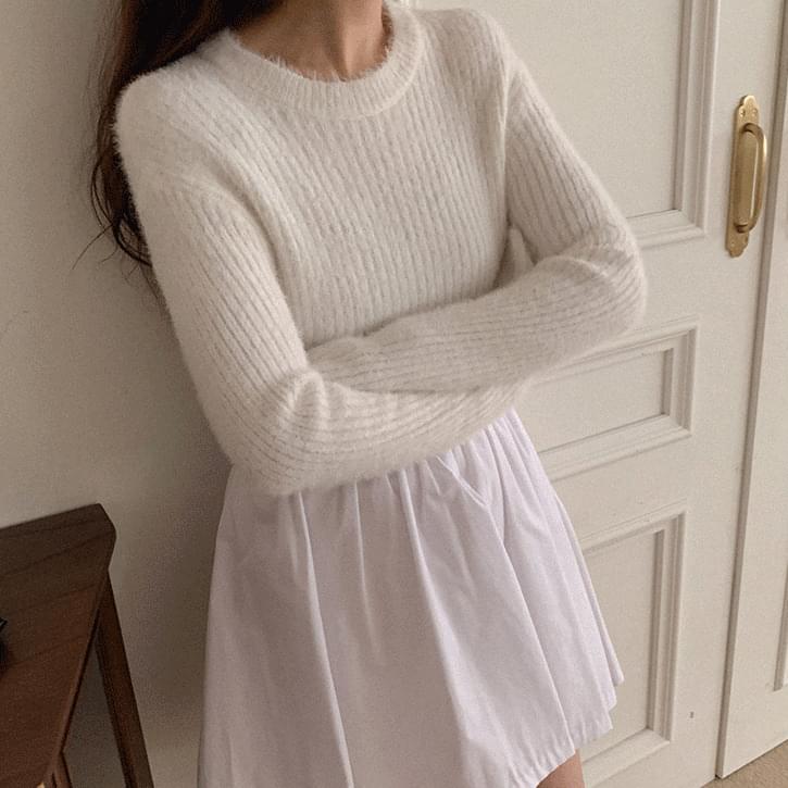 Hairy Ribbed 2 Crop Round Knitwear 