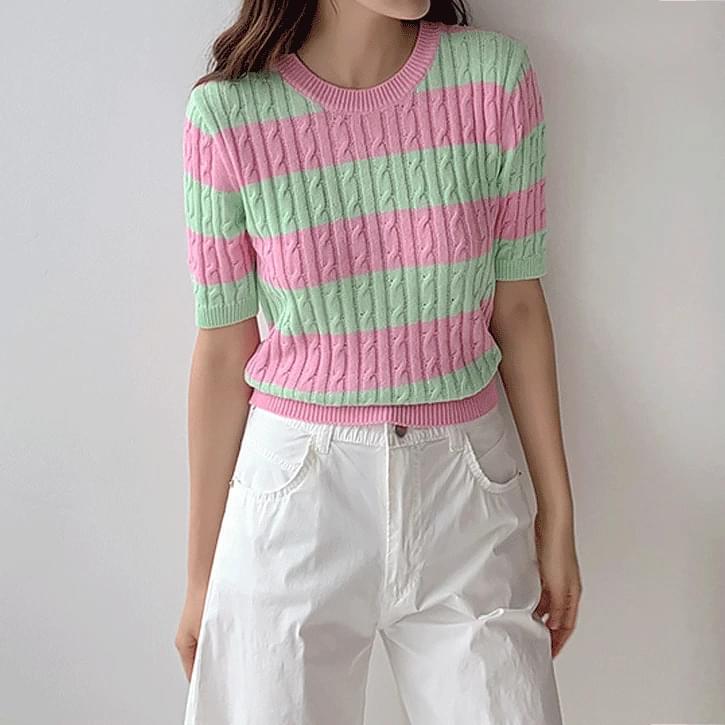Pop Striped 5 Short Twisted Round Knitwear 