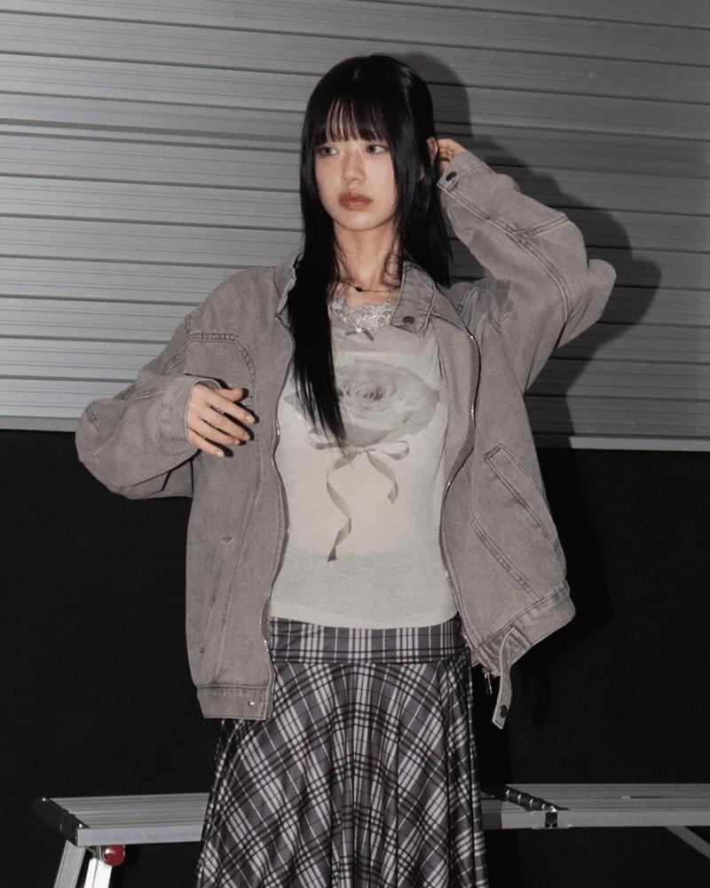 엔젯 지퍼 포켓 오버핏 박시 데님 집업 자켓