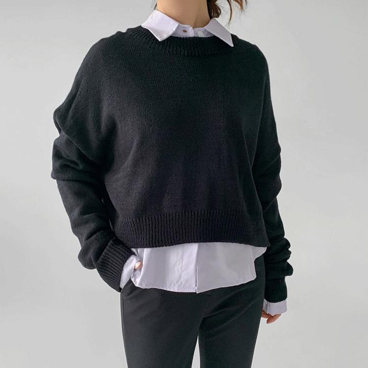 Cropped slit round plain Knitwear