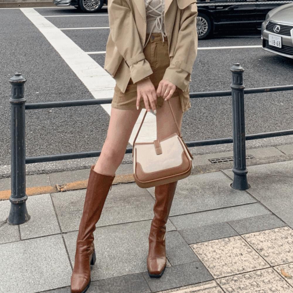 y2k color combination leather belt strap cross bag matte leather square shoulder bag handbag school look mini tote bag 3col