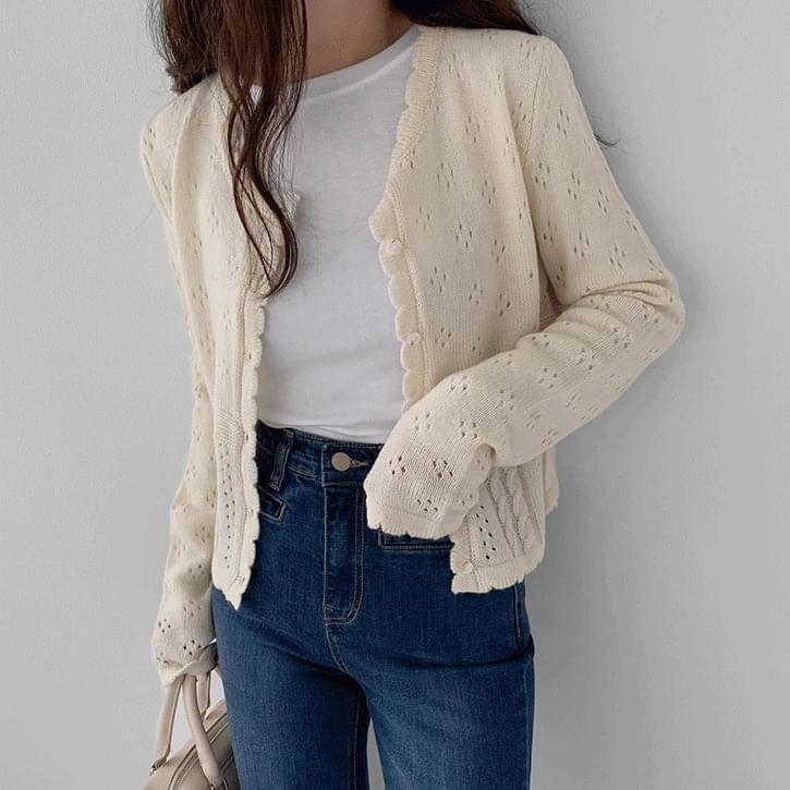 Yeri Punching Kwai Wave Round Knitwear Cardigan