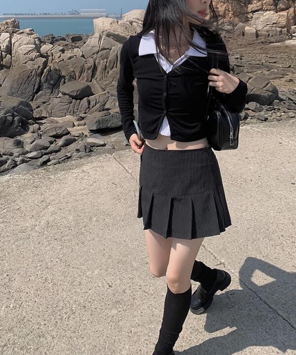 Soyou striped pleated skirt