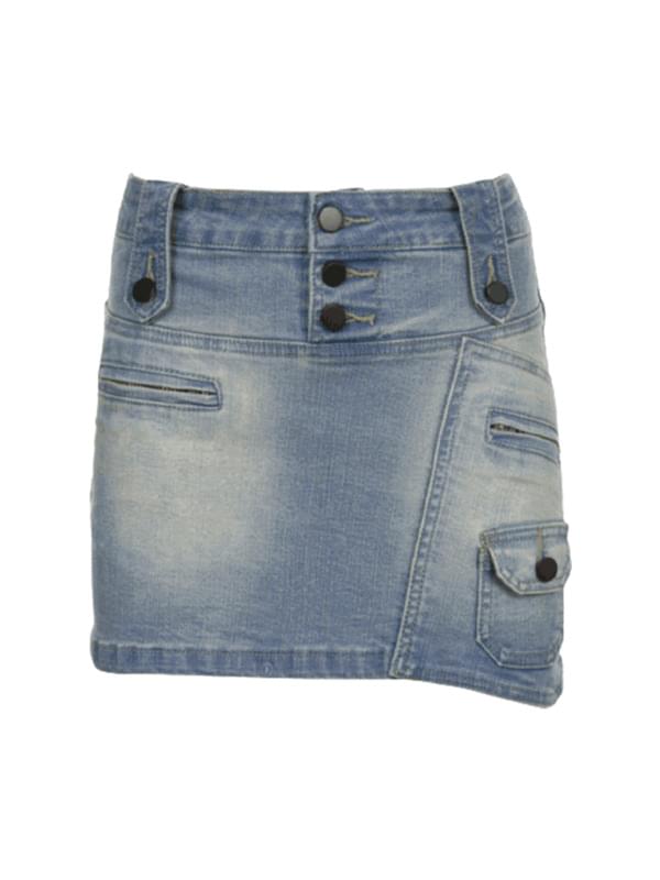 WASHING OUT POCKET DENIM MINI SKIRT
