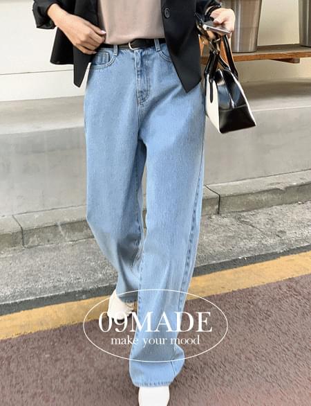 Reyuni back banding semi-wide denim pants 69568