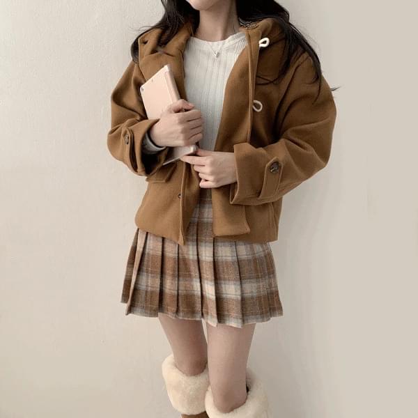 Neck cover wool tteokbokki hood duffle short coat 2 colors
