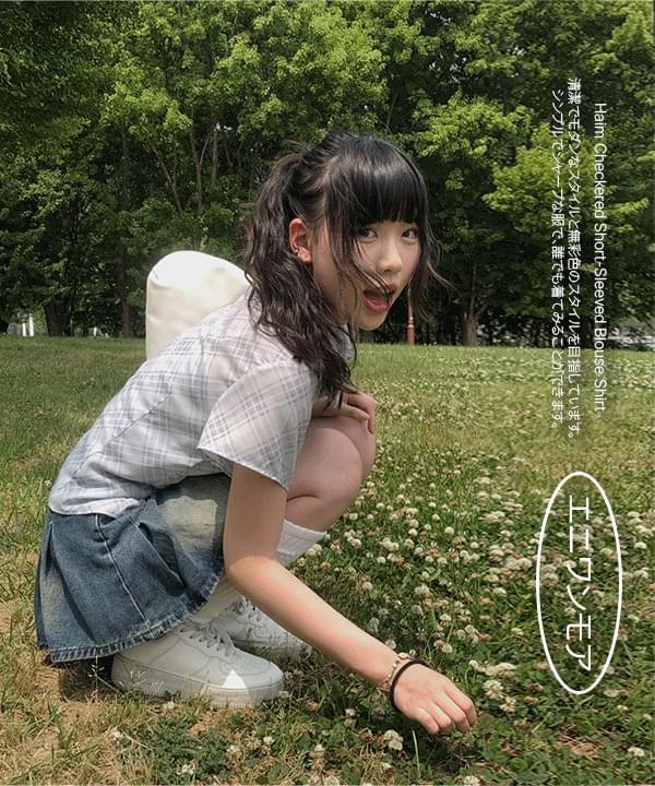 ハイムチェック半袖ブラウスシャツ