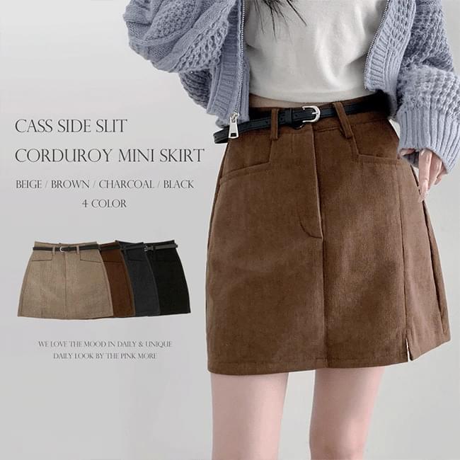 Cass A-line side slit corduroy mini skirt 裙子