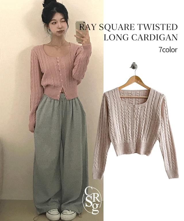 Lace Square Twisted Long Sleeve Cardigan