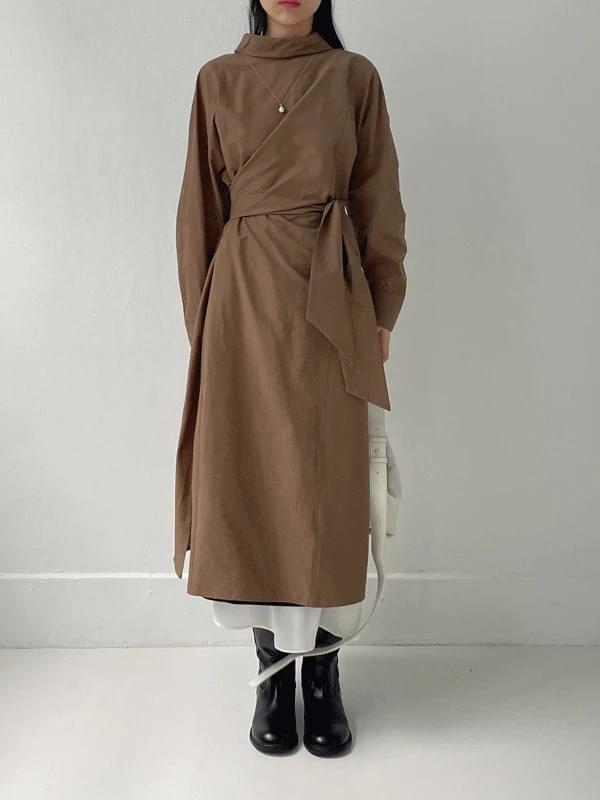 High neck twist wrap Dress 半身裙
