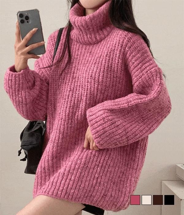 Koi Bokdak Bokashi Turtleneck Loose-fit Ribbed Knitwear Dress