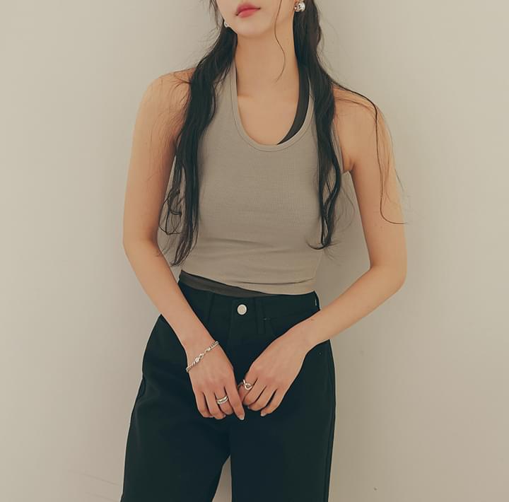 Tinted Ribbed Halter Neck Sleeveles