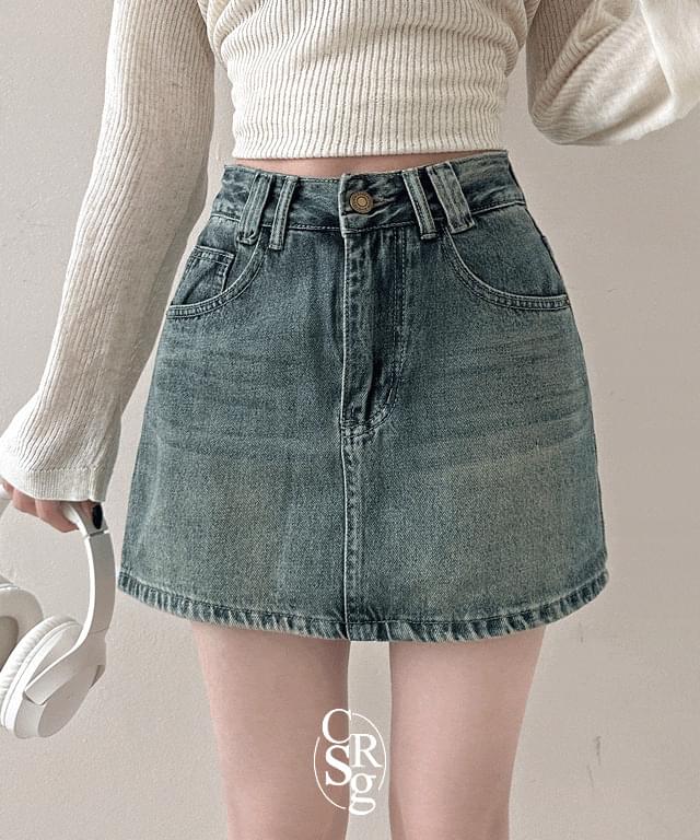뮤즈 빈티지 워싱 데님 미니스커트
