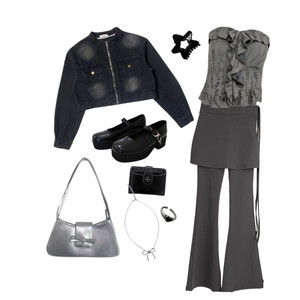 autumn,monochromatic,black,gray,silver,cool,edgy,silver,layering,2024,coquette,acubi,kpop,armageddon,aespa 코디