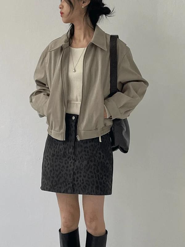 Brosial Minimal Suede Short Blue Jacket Zip-up