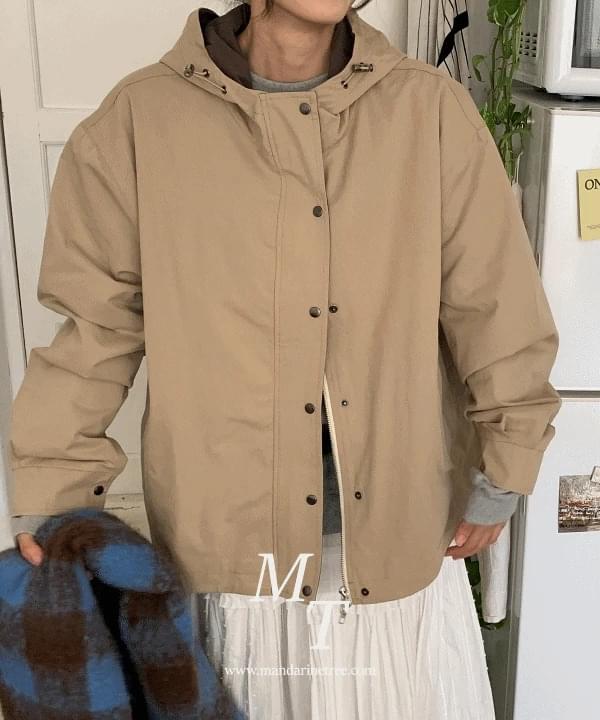 Berg Overfit Hem String High Neck Hooded Night Jacket Jacket Spring 4 Colors Zip-up