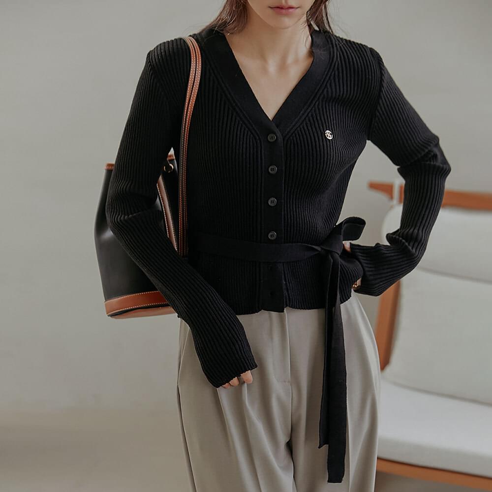 Deno gold symbol strap V-neck knit cardigan