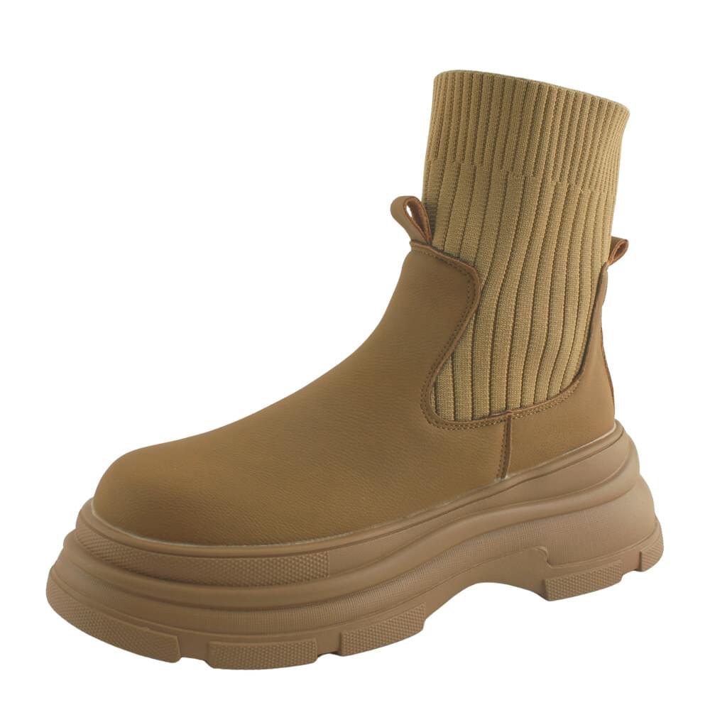 Knitwear Spandex Platform Chelsea Ankle Boots 6cm Camel