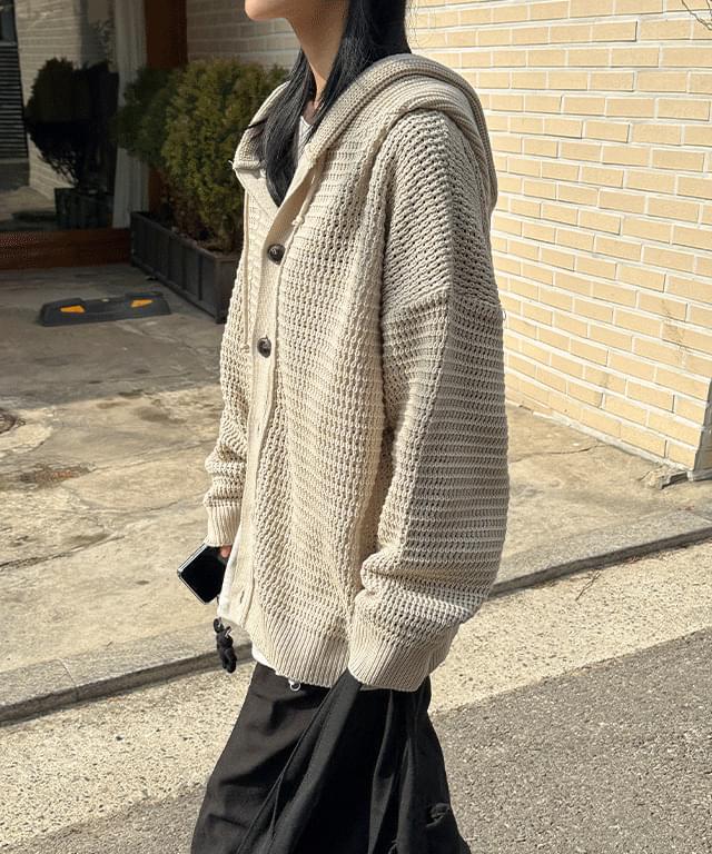 Bennett Waffle Knitwear Overfit Hooded Cardigan