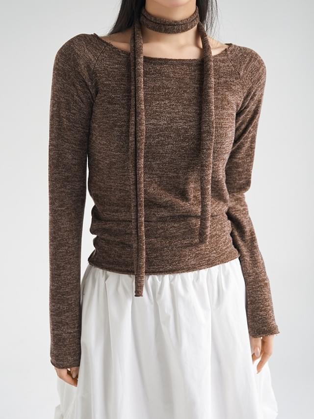 55-77 Carmine Round Bokashi Long Sleeve T-Shirt Muffler Set