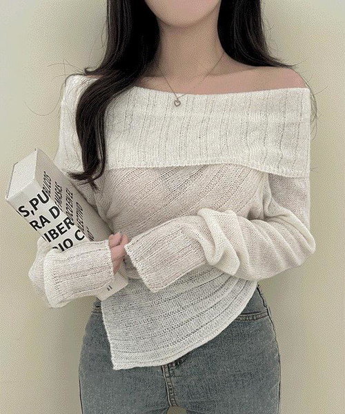 Off-shoulder knit with diagonal hem