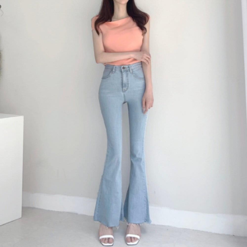 Light Blue blue long high Flared denim pants SML