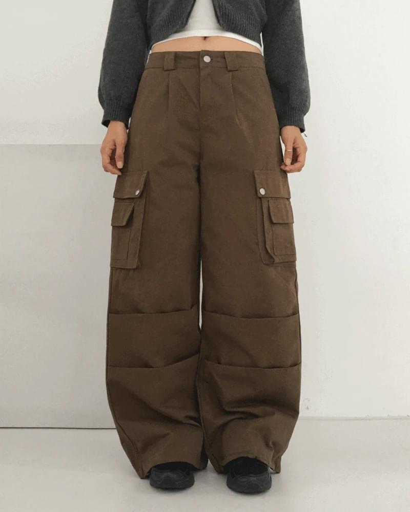 wonderwonder - ZON PINTUCK WIDE CARGO TWO WAY COTTON PANTS