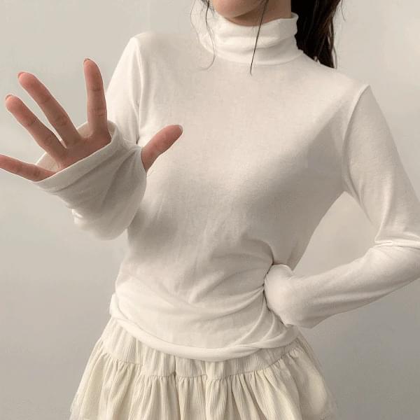 上腕三つ編みのタートルネックウォーマー長袖Tシャツ6color