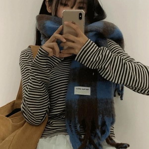 초코나무숲 체크 목도리 겨울 니트 머플러 큰목도리 선물 3 color