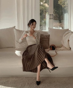 Diad pleated pleated banding wool long skirt