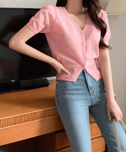 Brine Summer Basic V-Neck Neck Linen Short Sleeve Knitwear Cardigan