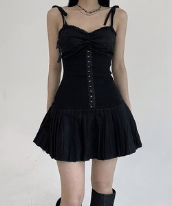 ウィリーキッチユニークデイリーノースリーブプリーツミニワンピース