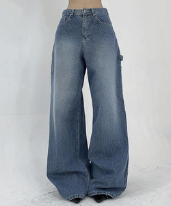 Caris Unique Blue Work Carpenter Maxi Denim Wide Pants
