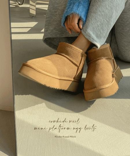 커밍드 소가죽 양모 미니 통굽 어그 부츠