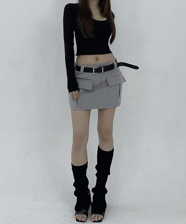 이프 데일리 빈티지 투 포켓 반하이웨스트 미니 스커트(블랙,그레이)