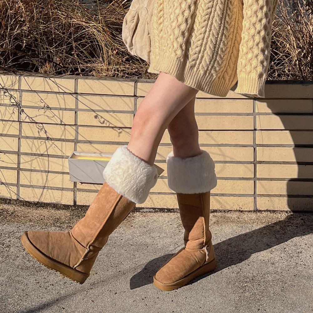 wannabemuse - 2way suede fur Ugg long boots knee high fur
