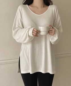 데이즌 유넥 루즈핏 무지 트임 티셔츠