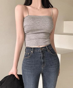 All Day Square Neck Crop Shirring Cap Strap Sleeveless