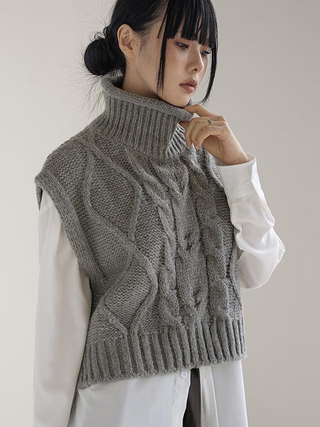 Big size 55-88 Frenn Twisted Turtleneck high neck uneven knitwear vest vest