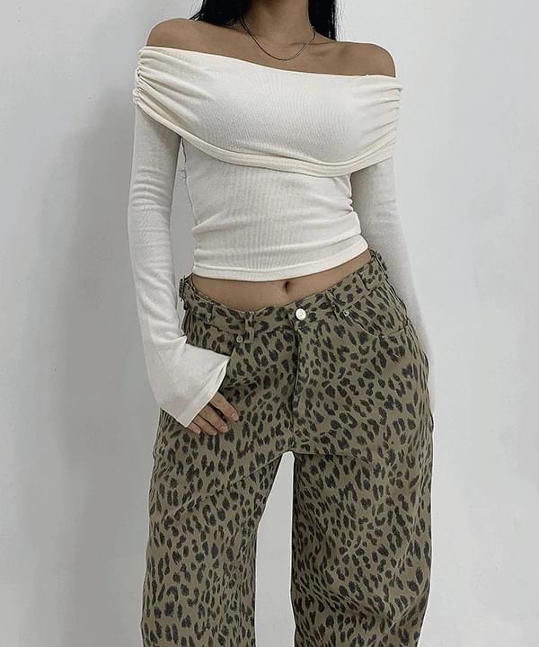 Ed Slim Shirring Off Shoulder Long Sleeve T-Shirt Top 長袖上衣