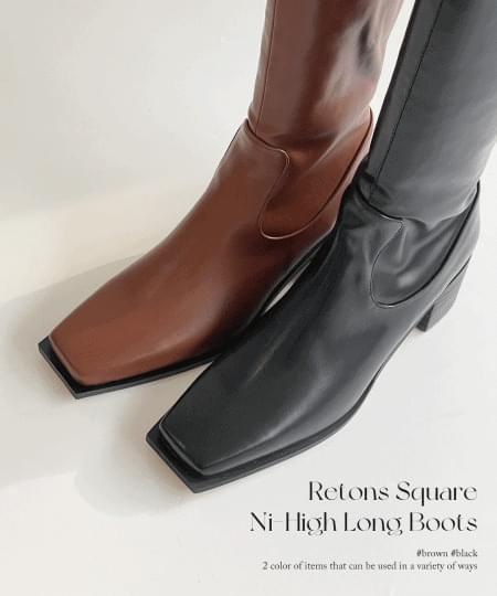 리튼즈 스퀘어 슬림 미들굽 롱 부츠