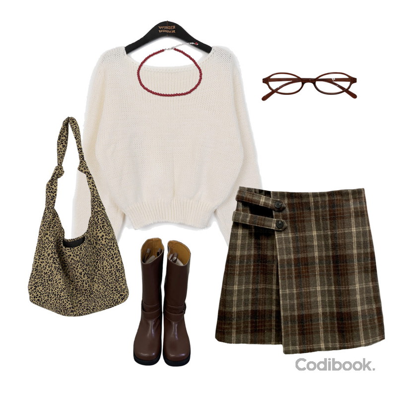 binary01 레오파드 위드 숄더백,AAKE MINI OVAL GLASSES (4color),Linenne red beads necklace (red)등을 매치한 코디