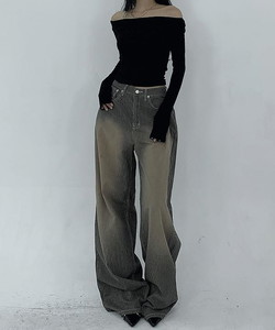 Foil Washed Unique Stripe Maxi Overfit Cotton Wide Pants