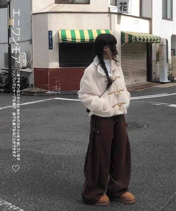 側綁帶鬆緊寬版長褲