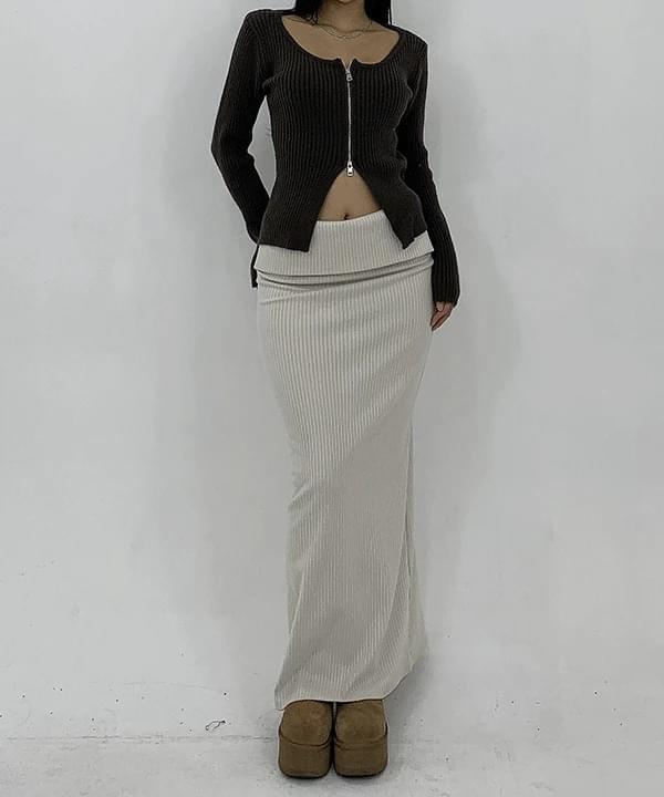 Need Daily Slim Back Banding Knitwear Ribbed Folding Maxi Long Skirt
