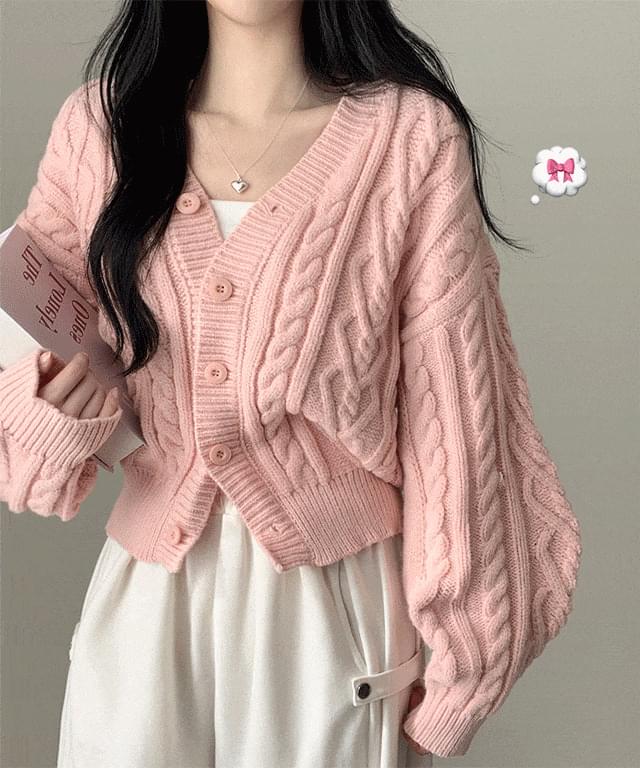 Churros V-Neck Acrylic Layered Twisted Overfit Knitwear Cardigan 开襟衫