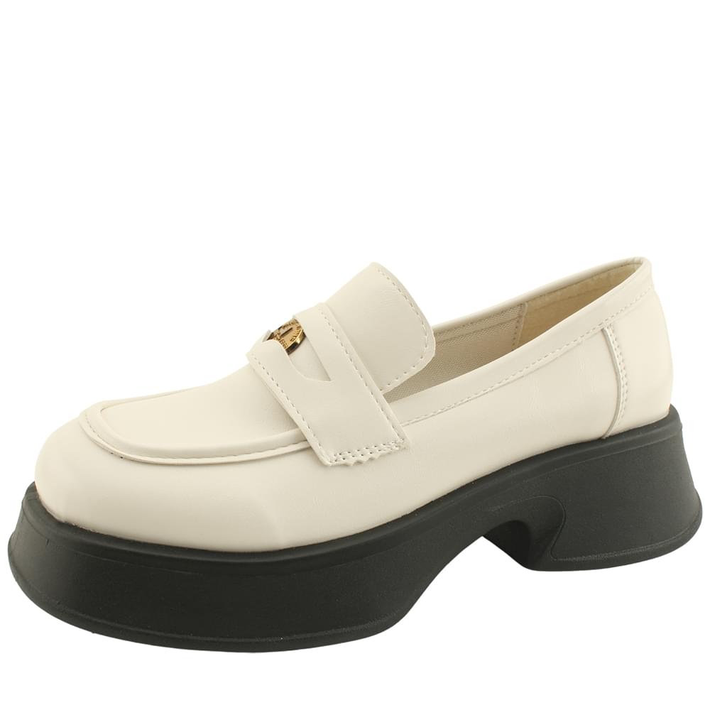 Metal Coin Stud Platform Penny Loafer 5cm Ivory Size 225 235