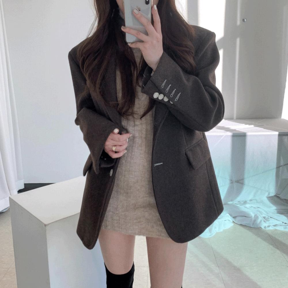 Thick wool quilted stitch padded jacket half coat overfit winter wool coat