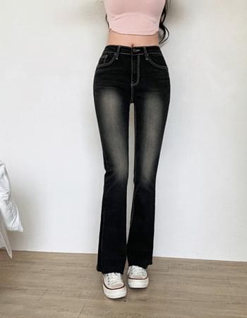107 Black brush Faded semi Flared denim pants